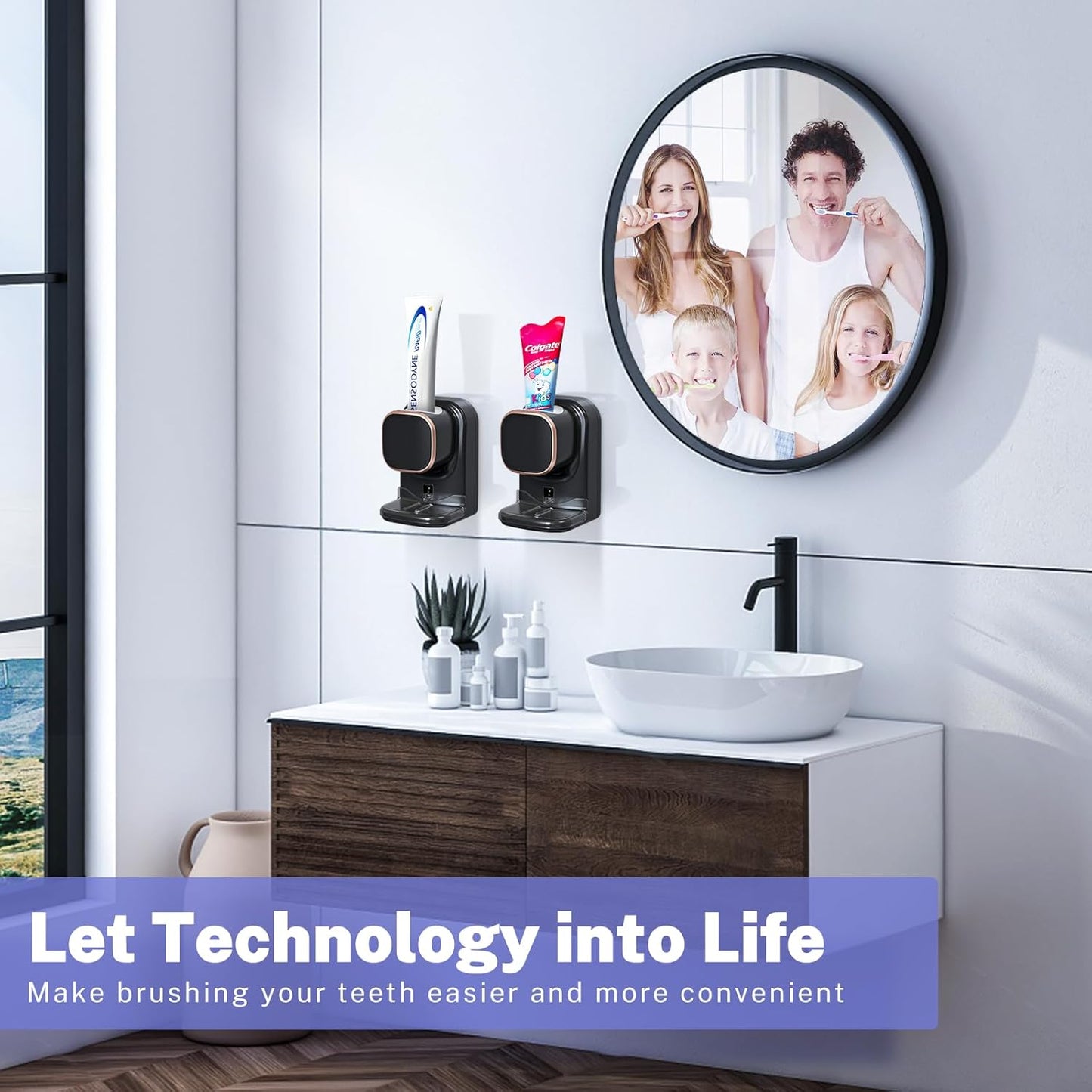 Automatic Toothpaste Dispenser – Wall-Mounted with Toothbrush Holder