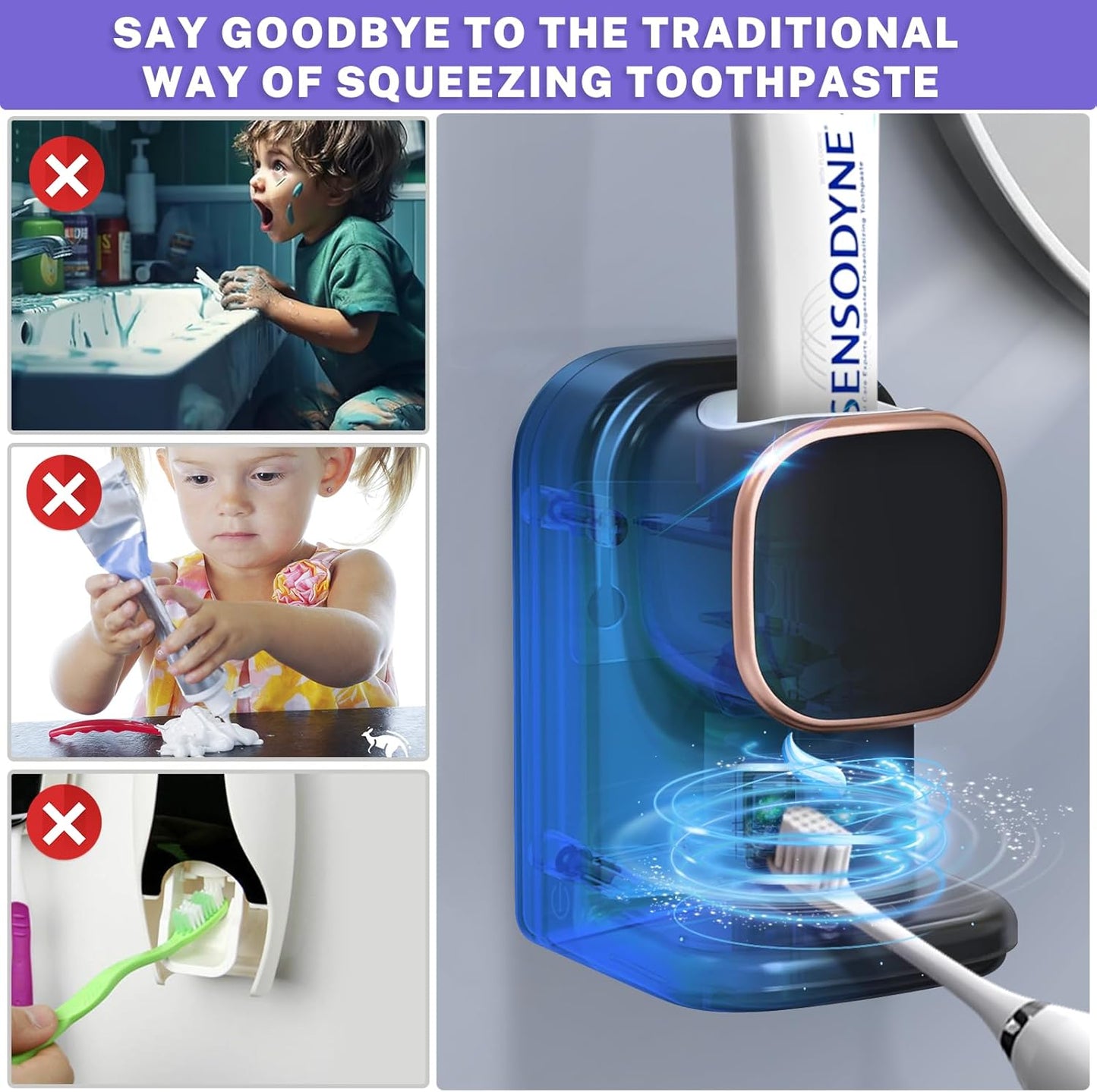 Automatic Toothpaste Dispenser – Wall-Mounted with Toothbrush Holder